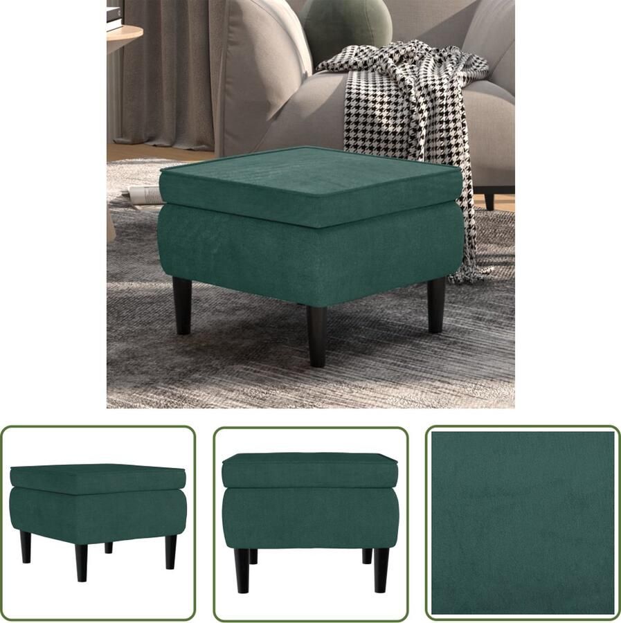 The Living Store Kruk Voetenbank 55 x 54.5 x 42 cm Donkergroen fluweel Krukkentjes Bankmeubilair Lounge Meubels Eetkamerstoel Zithoek - Foto 2