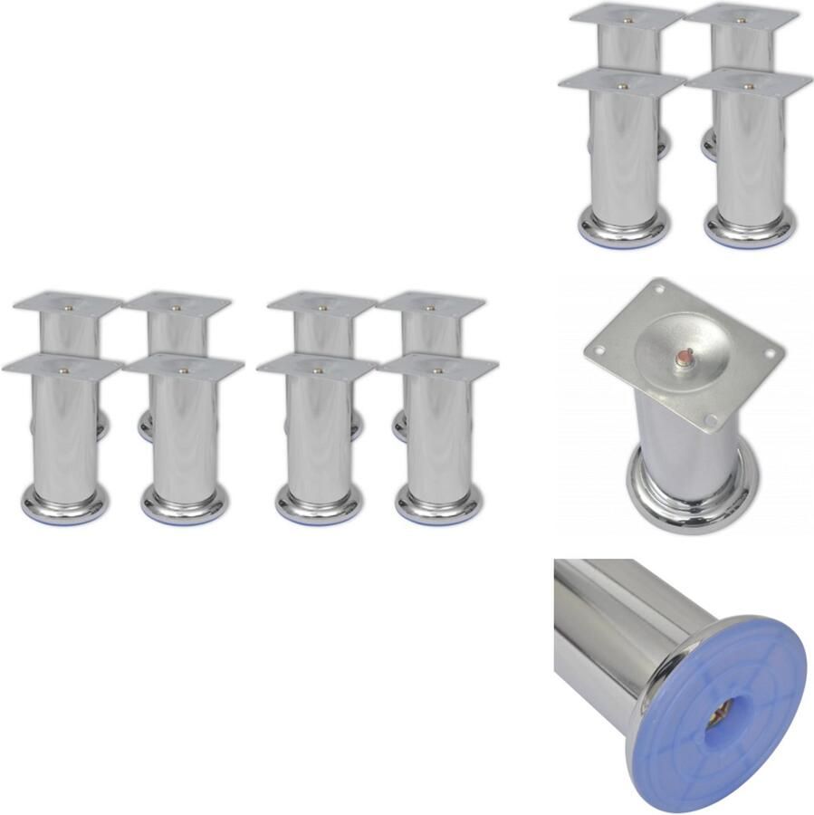 VidaXL Bankpoot Bankpoten Bankschraag Bankschragen Bankpoten 8 st rond 120 mm chroomkleurig