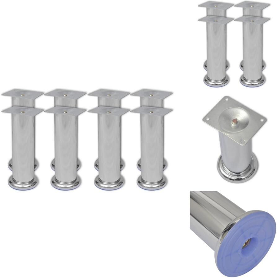 VidaXL Bankpoot Bankpoten Meubelaccessoire Meubelaccessoires Bankpoten rond 8 st 180 mm chroomkleurig