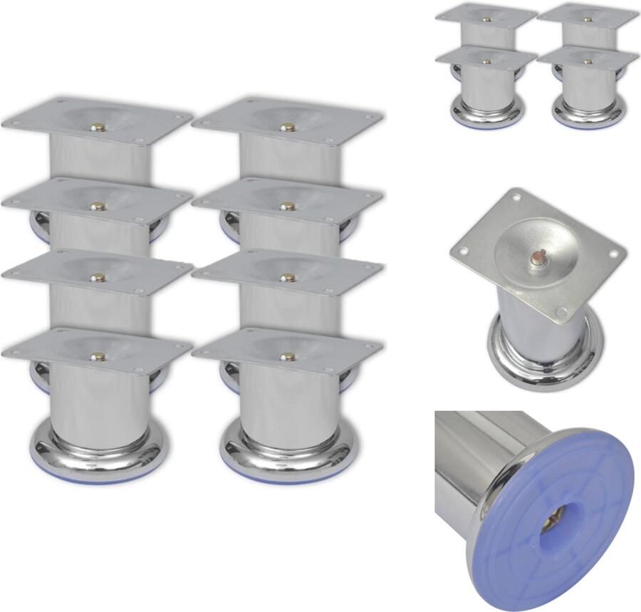 VidaXL Bankpoot Bankpoten Meubelaccessoire Meubelaccessoires Bankpoten rond 8 st 60 mm chroomkleurig