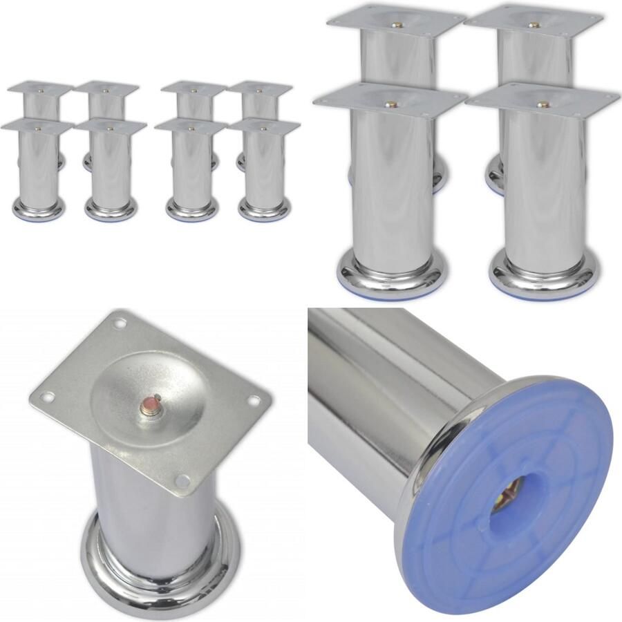 VidaXL Bankpoten 8 st rond 120 mm chroomkleurig Bankpoot Bankpoten Bankschraag Bankschragen