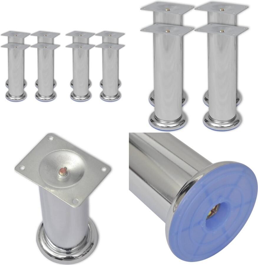 VidaXL Bankpoten 8 st rond 180 mm chroomkleurig Bankpoot Bankpoten Bankschraag Bankschragen