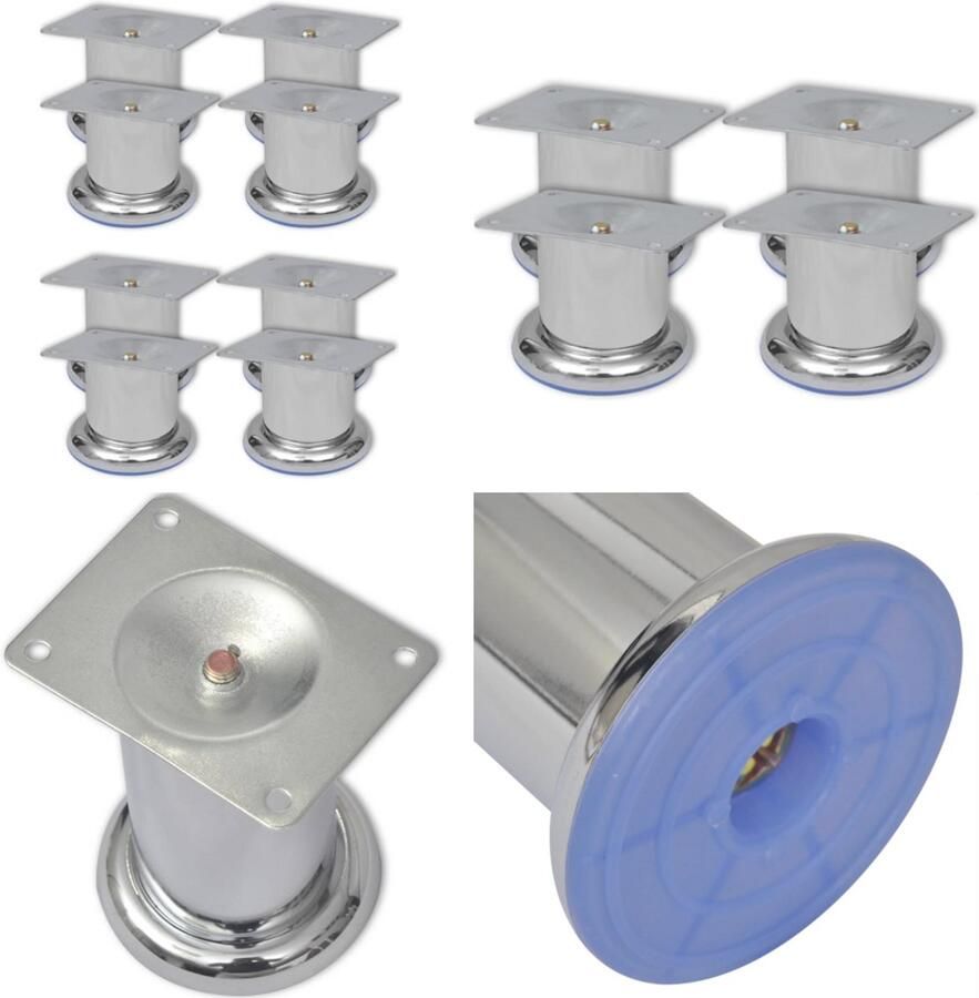 VidaXL Bankpoten 8 st rond 60 mm chroomkleurig Bankpoot Bankpoten Bankschraag Bankschragen