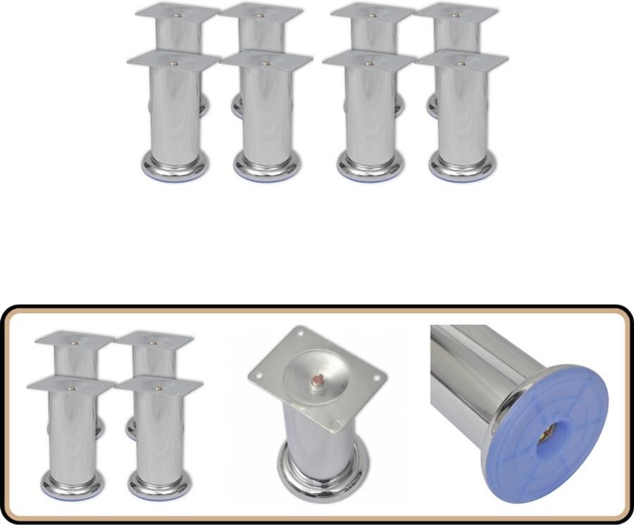 VidaXL Bankpoten Rond 120 mm Chroom Set van 8 Bankpoten Chrome Bankpoten Metalen Bankpoten Ronde Bankpoten Bankvoetjes