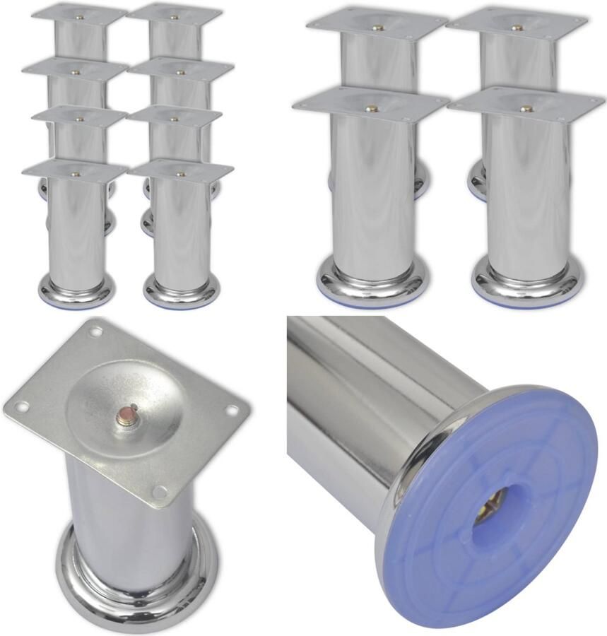 VidaXL Bankpoten rond 8 st 120 mm chroomkleurig Bankpoot Bankpoten Meubelaccessoire Meubelaccessoires