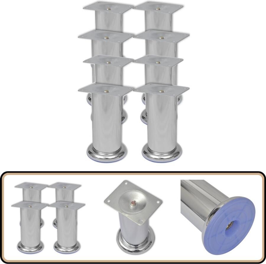 VidaXL Bankpoten Rond 8 stuks 120 mm Chroomkleurig Bankpoten Chrome Bankpoten Z Silverware Bankpoten Metalen Bankpoten Bankvoetset