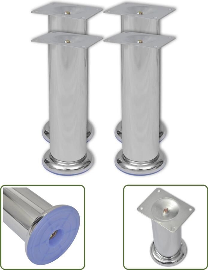VidaXL Bankpoten rond chroom 180 mm Set van 4 stuks Bankpoten Chrome Bankpoten Ronde Bankpoten Ijzeren Bankpoten Bankvoet Meubelvoeten Kantoormeubelen Salontafelpoten Stoelpoten Vintage Bankpoten - Foto 2