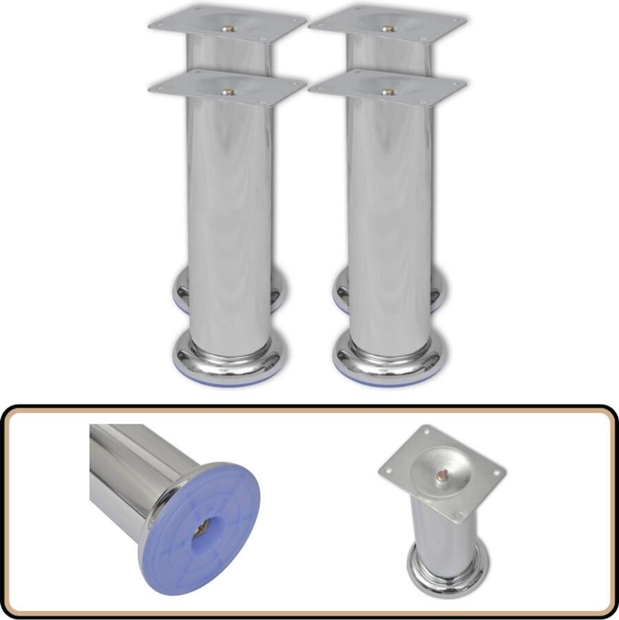 VidaXL Bankpoten rond chroom 180 mm Set van 4 stuks Bankpoten Chrome Bankpoten Ronde Bankpoten Ijzeren Bankpoten Bankvoet Meubelvoeten Kantoormeubelen Salontafelpoten Stoelpoten Vintage Bankpoten