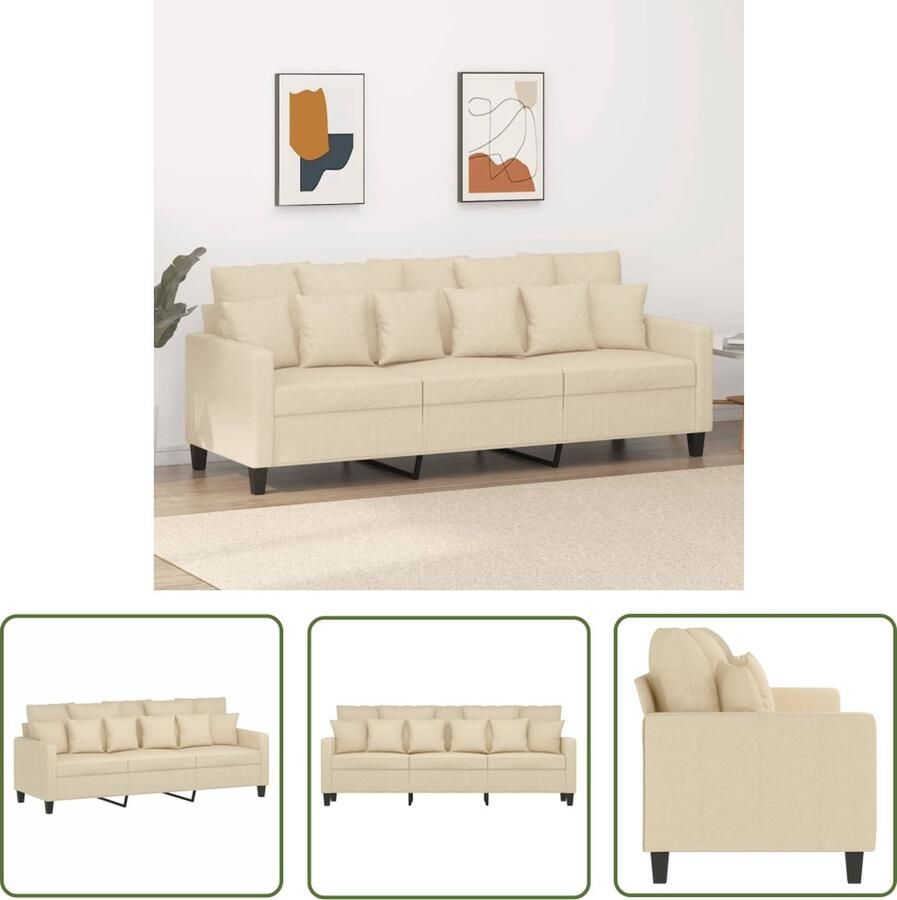 The Living Store 3-zitsbank crème 198 x 77 x 80 cm duurzame stof 3 Zits Bank Banks Kopen Creme Bank Stof Bank Lounge Bank