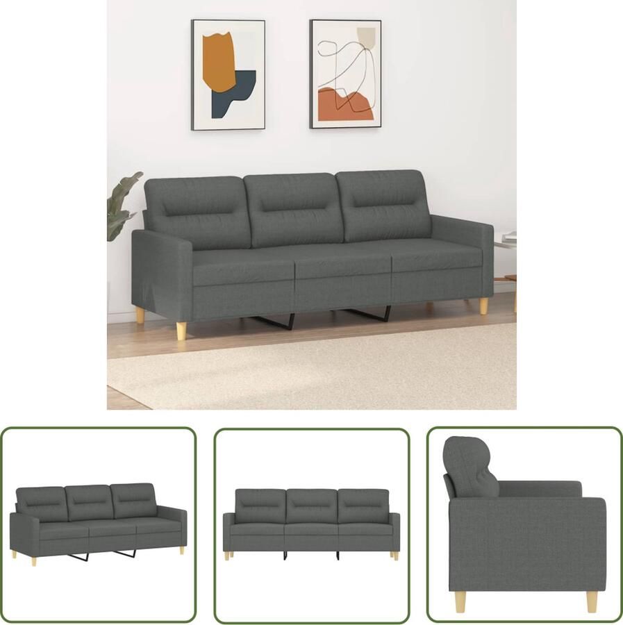The Living Store Bank 3-zits Donkergrijs 198x77x80 cm Duurzame stof 3-zitsbank Banks Kopen Lounge Meubels Grijs Sofa Lederlook Bank