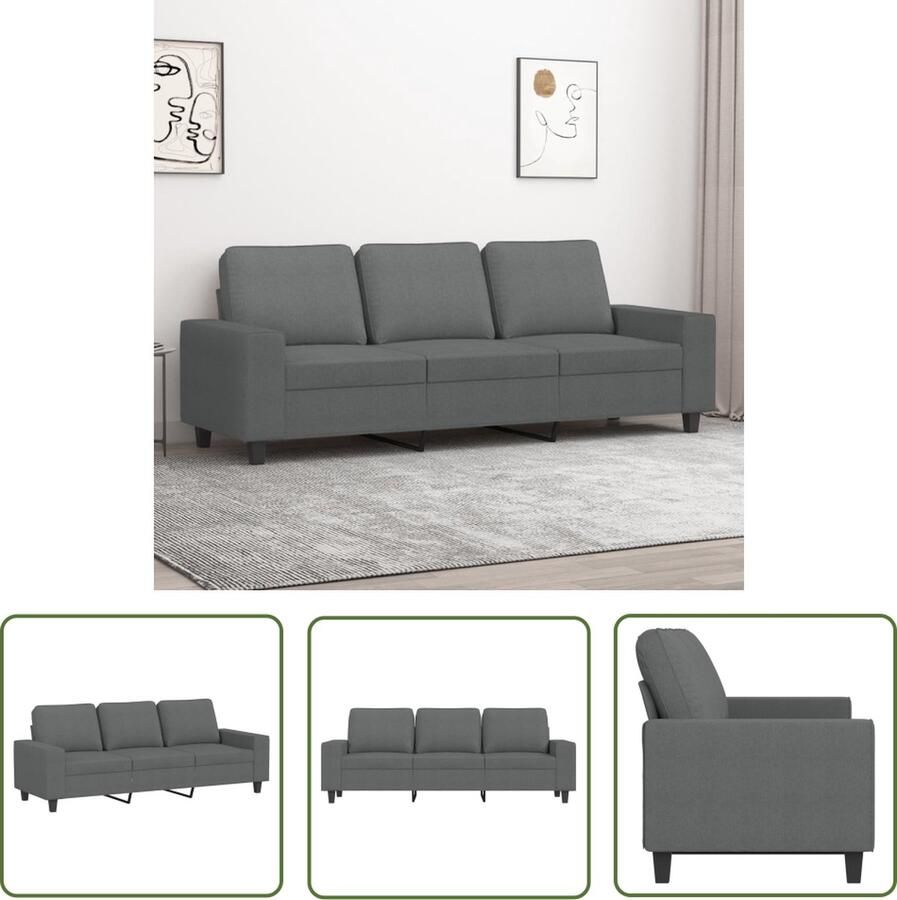 The Living Store Bank Sofa 3-zits Donkergrijs Duurzame Stof 214 x 77 x 80 cm Donker Grijze Bank Banks Kopen 3 Persoons Bank Banksofa Lounge Meubels
