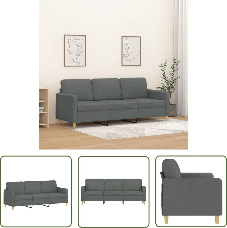 The Living Store Bank 3-zits 198 x 77 x 80 cm Comfortabele zitting Donkergrijs Drie Persoons Bank Banks Kopen Donkere Grijze Bank Lederlook Bank Salon Meubilair