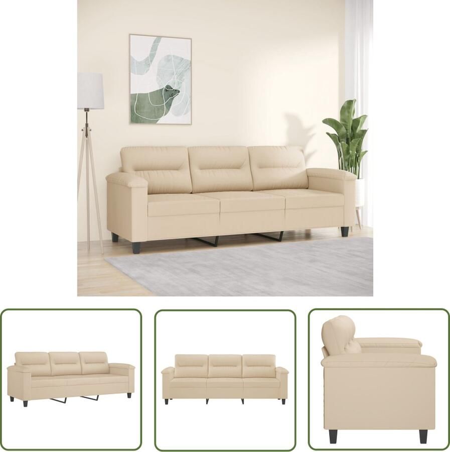 The Living Store Driezitsbank 180 cm microvezelstof crèmekleurig Drie Zits Bank Banks Kopen Microfiber Bank Creme Bank Salon Meubilair