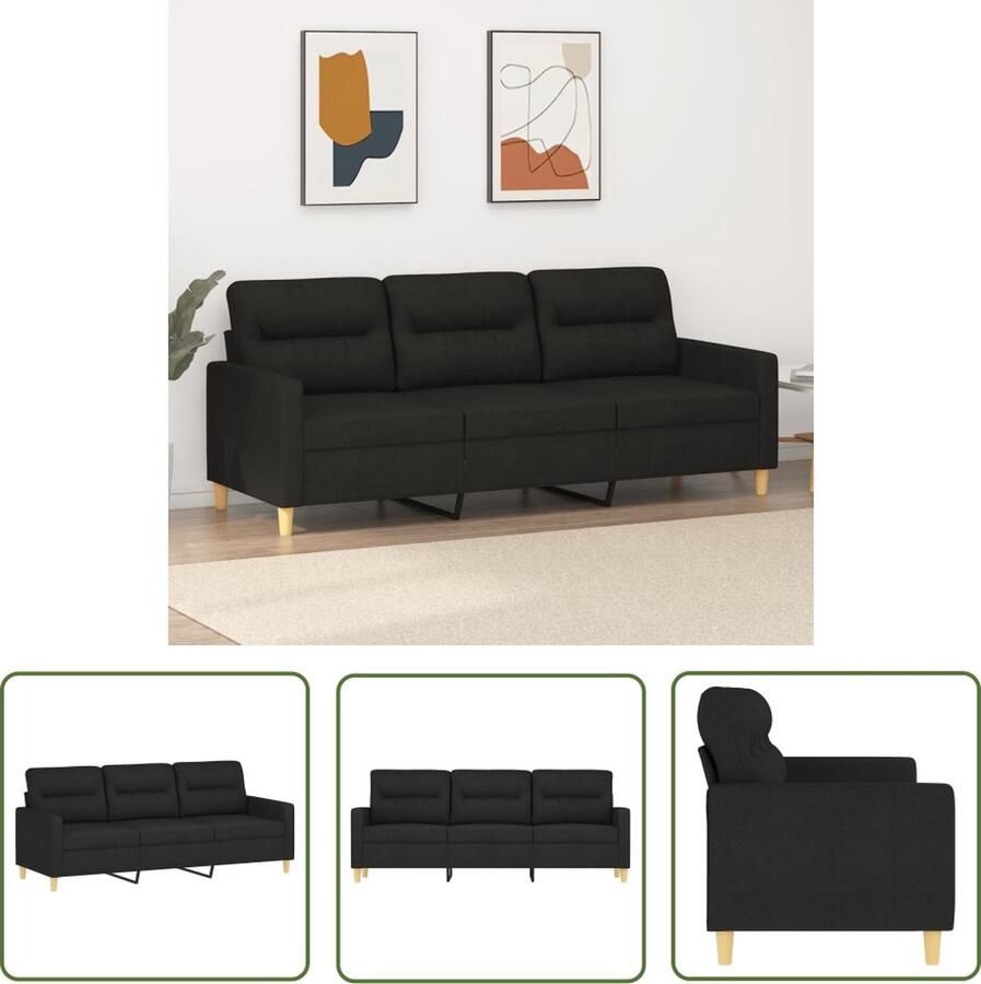 The Living Store Bank 3-zits Modern Stof Zwart 198x77x80 cm Schuim 110 kg Drie Zits Bank Banks Kopen Salon Meubilair Zwarte Bank Moderne Bank