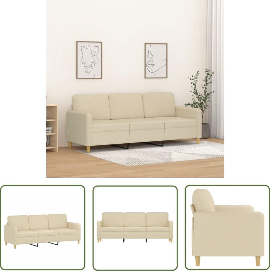 The Living Store Driezitsbank 180 cm stof crèmekleurig Drie Zitsbank Banks Kopen Sofa Salontafel Woonkamer Meubels