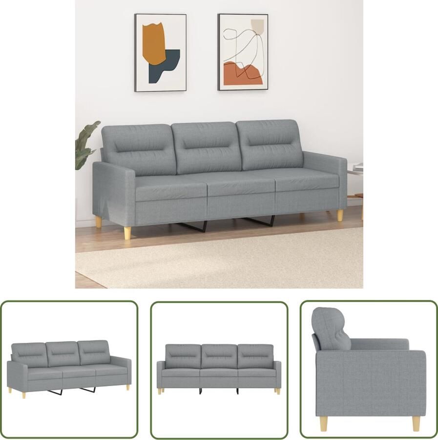 The Living Store 3-zitsbank lichtgrijs 198 x 77 x 80 cm duurzame stof Drie Zits Bank Sofa Grijs Lounge Meubels Banks Kopen Living Room Decoratie - Foto 2