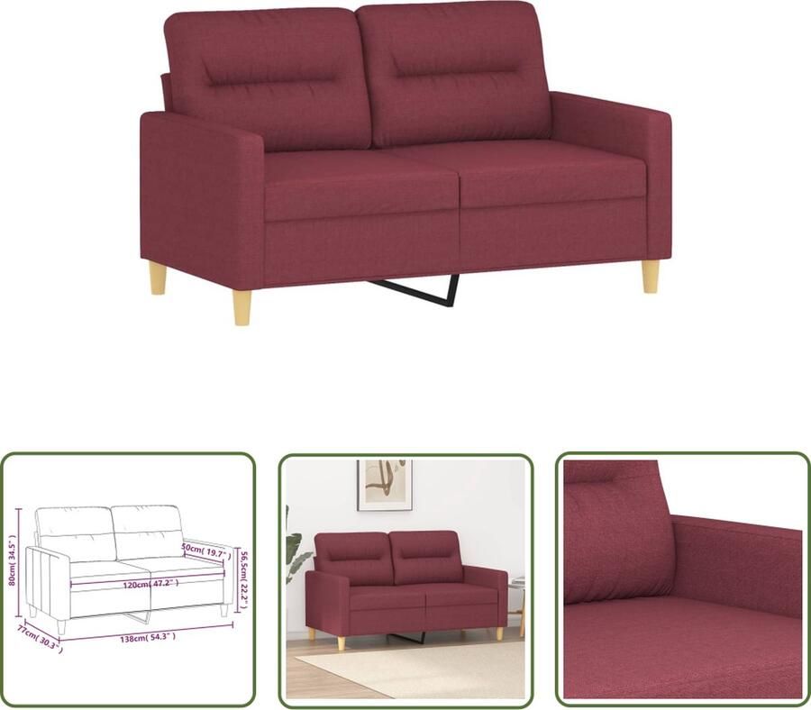 The Living Store 2-zitsbank 138 x 77 x 80 cm Wijnrood Stof Metaal Tweezitsbank Banks Kopen Lounge Meubels Woonkamer Meubilair Rode Bank