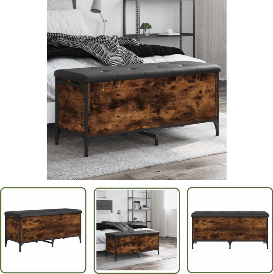 The Living Store Opbergbankje 102x42x45 cm bewerkt hout gerookt eikenkleurig Opbergbankje Opbergbankjes Schoenenbankje Halbankje