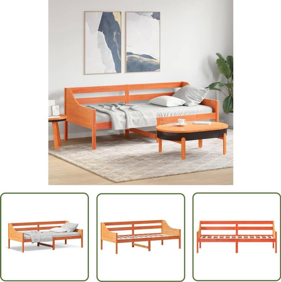 VidaXL Slaapbank zonder matras 90x200 cm massief grenenhout wasbruin Slaapbank Bankslaap Bruine Slaapbank Grenenhouten Bank Tweepersoons Slaapbank