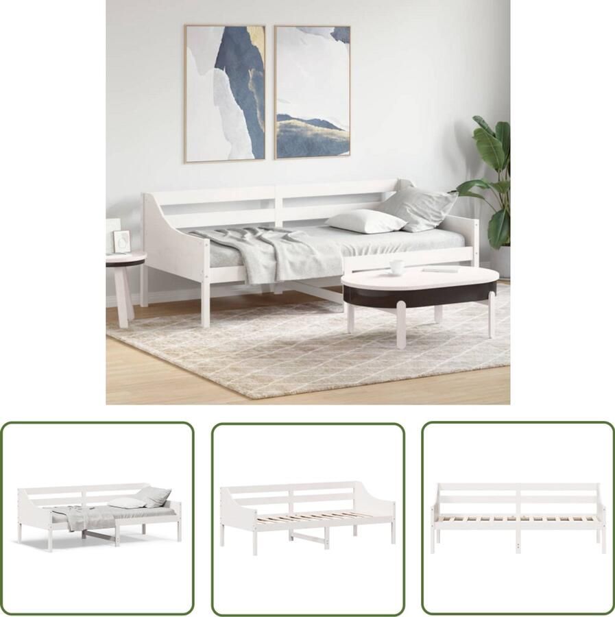 VidaXL Slaapbank zonder matras 90x200 cm massief grenenhout wit Slaapbank Bankslaapzaak Tweepersoonsbed Grenenhouten Bed Witte Slaapbank