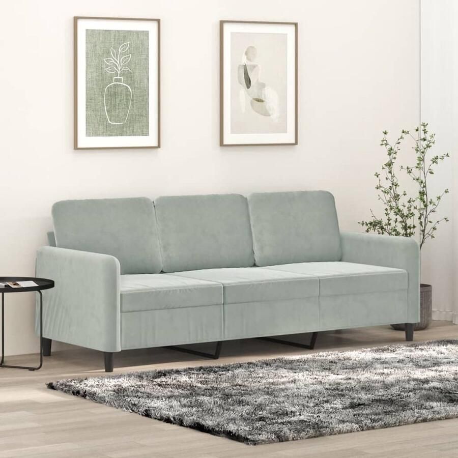 The Living Store Bank Fluweel 198 x 77 x 80 cm Lichtgrijs met Stevig Metalen Frame 3-zitsbank Banksofa Lounge Sofa Fluweelbanks Grijze Bank