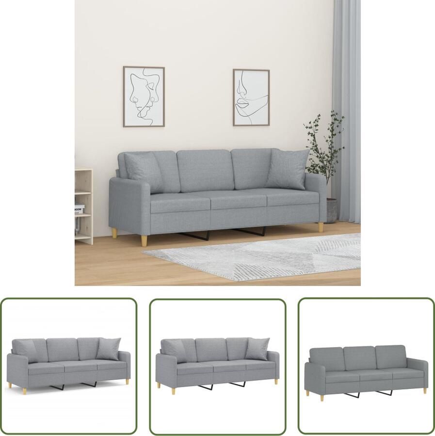 The Living Store 3-zitsbank Lichtgrijs Stof 198 x 77 x 80 cm Comfortabele Sierkussens 3-zitsbank Banksofa Lounge Sofa Grijs Meubilair Stoffen Bank