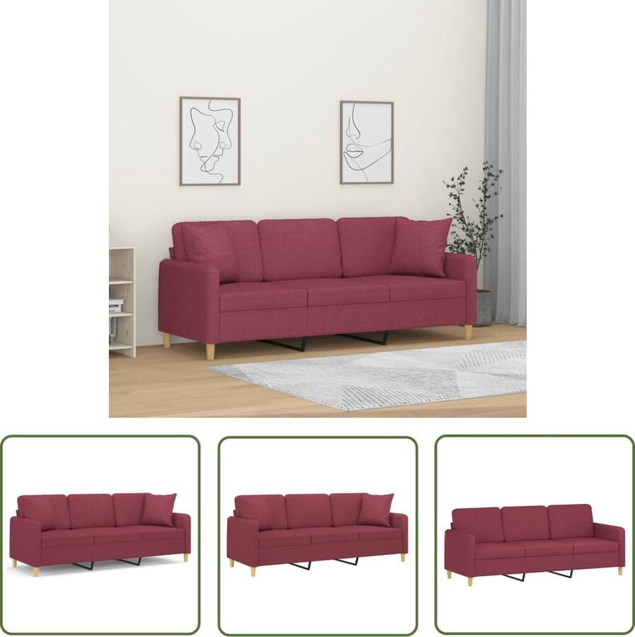 The Living Store 3-zitsbank wijnrood 198 x 77 x 80 cm Comfortabel duurzaam met sierkussens Drie Zits Bank Banksofa Lounge Sofa Woonkamer Meubilair Rode Bank