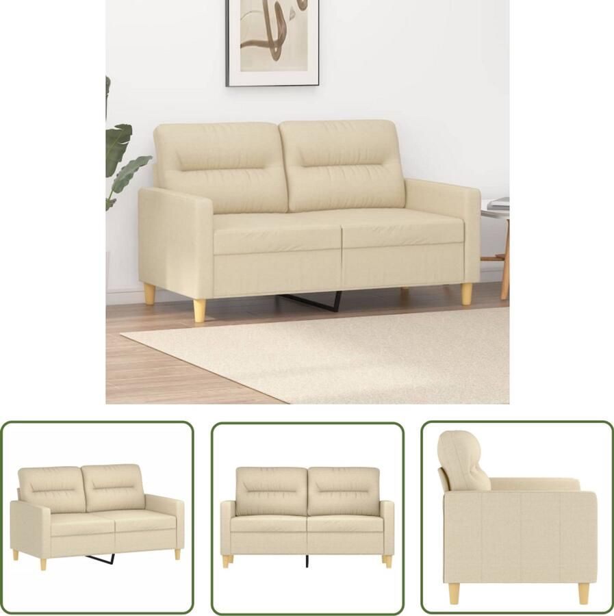 The Living Store Tweezitsbank 120 cm stof crèmekleurig Tweezitsbank Banksofa Salontafel Creme Kleur Designbank
