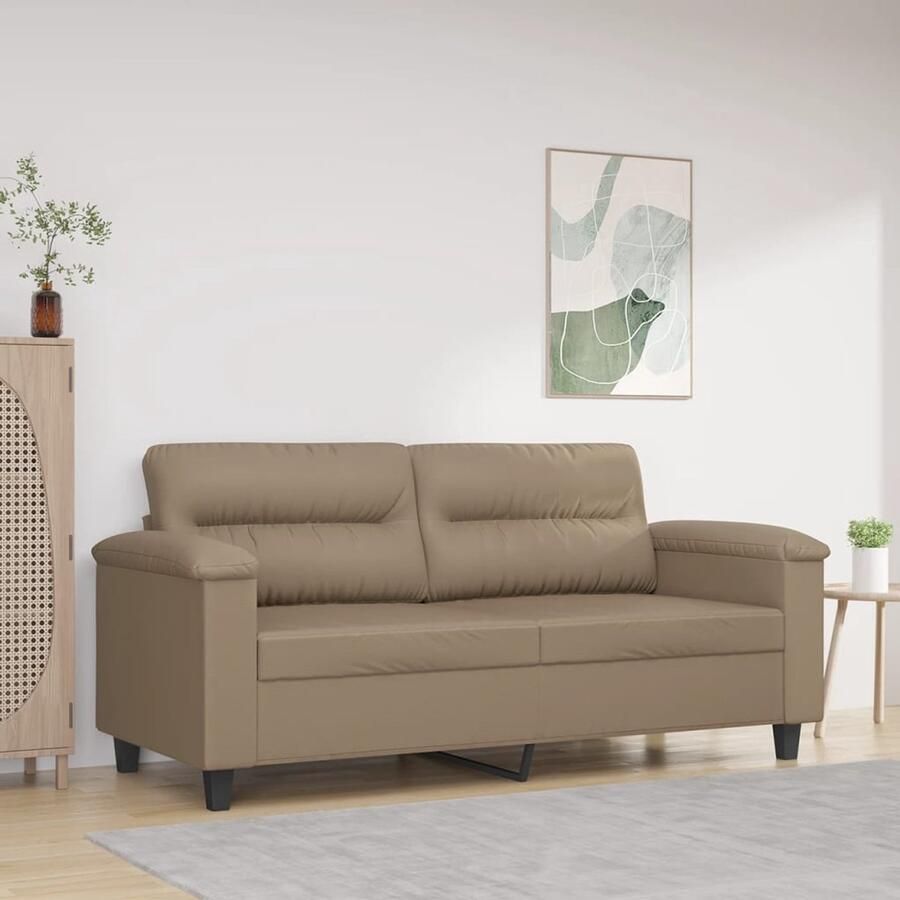 The Living Store Bank Kunstleer 2-zits Cappuccino 170 x 77 x 80 cm Tweezitsbank Banksofa Kapstok Salontafel Bruine Bank