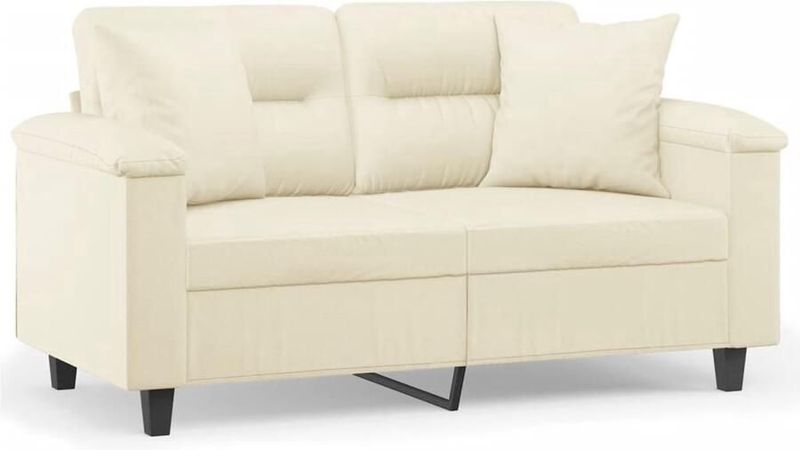 VidaXL Tweezitsbank met sierkussens 120 cm kunstleer crèmekleurig Tweezitsbank Banksofa Crème Kleur Kunstleder Sofa Lounge Meubilair