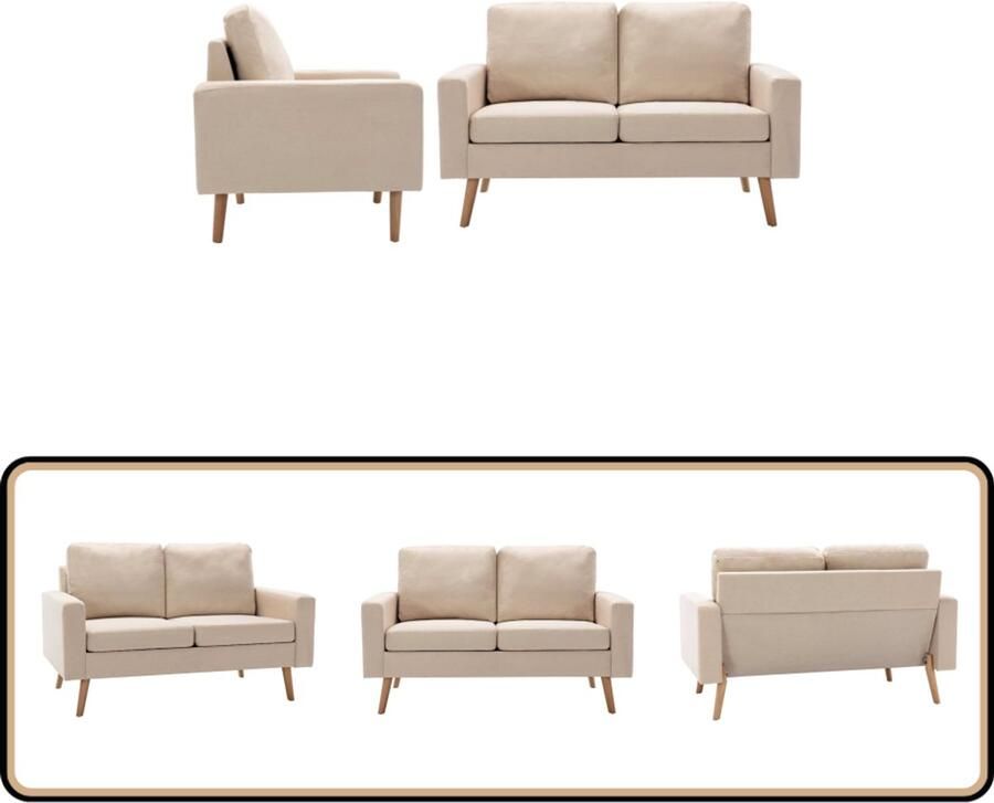 VidaXL Bankstel 2-delig Crème Stof en Hout Bankstellen Sofa Fauteuils Woonkamerinrichting Stoffen Sofa