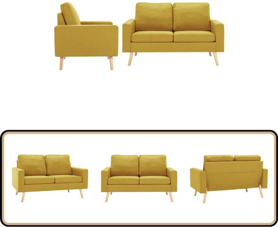 VidaXL Bankstel 2-delig Geel Stof Inclusief kussens Bankstellen Geel Bankstel Stofbankstel 2 Persoons Bank Fauteuils - Foto 2