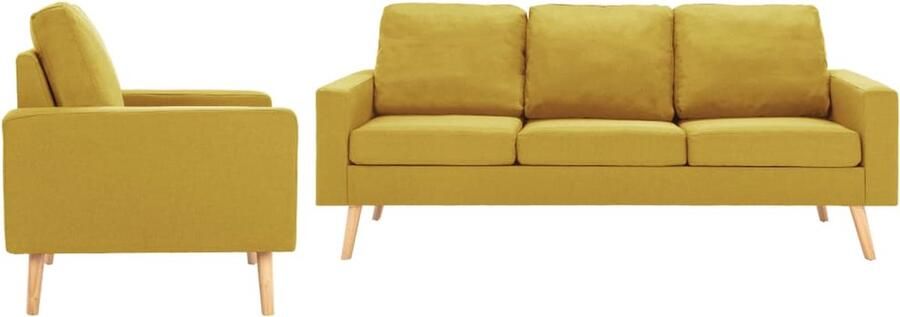 VidaXL Bankstel 2-delig Geel Stof Modern Design Bankenset Bankstel Gele Bank Houten Bank Stoffen Bank Lounge Set Woonkamer Meubels Comfort Bank Design Bank Moderne Bank - Foto 2