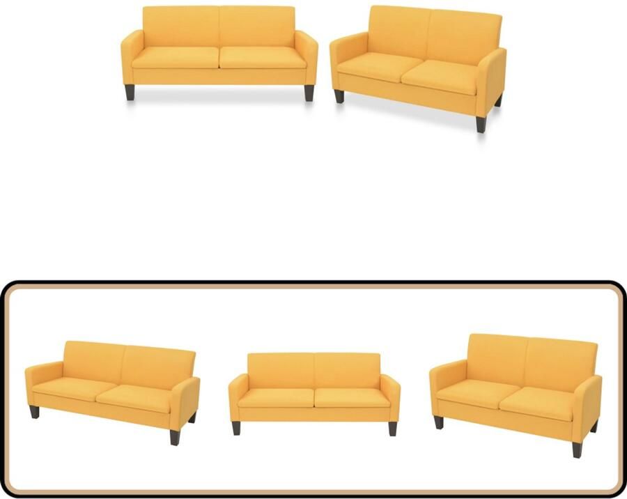 VidaXL Bankstel 2-delig Geel Stof Modern Design Comfortabele Bank Bankstel Gele Bank Stofbank 2 Persoons Bank