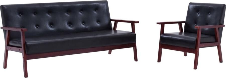 VidaXL Bankstel 2-delig Kunstleer Zwart Comfortabele Bank Zitzitting Salon Meubilair Fauteuils 3-zitsbank Zwarte Bank Kunstleder Bank - Foto 2