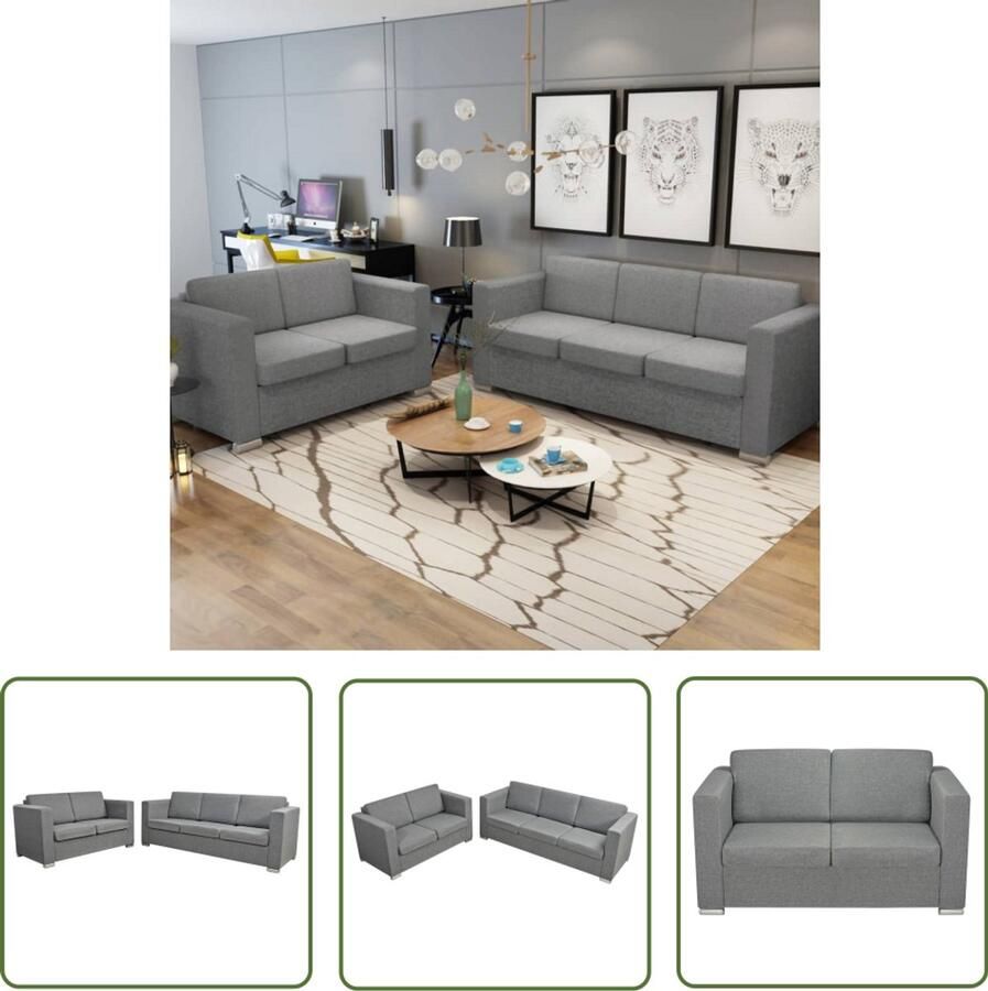 VidaXL Bankstel 2-delig Lichtgrijs Comfort & Stijl Bankstel Sofa Woonkamerinrichting Grijs Bank 2-zitsbank