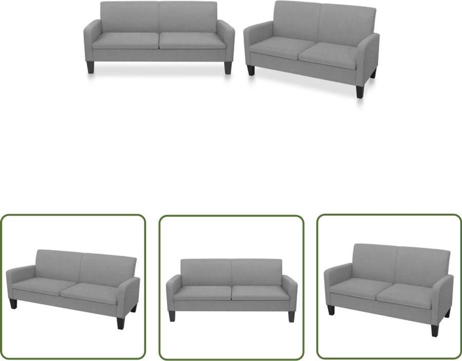 VidaXL Bankstel 2-delig Lichtgrijs Stof Comfortabel Bank Bankstel Grijs Twee Persoons Bank Drie Persoons Bank Stoffen Bank Lounge Meubels Living Room Furniture Interieur Decoratie Modern Bank Scandinavische Bank