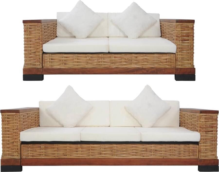 VidaXL Bankstel 2-delig Natuurlijk Rattan Bruin Rattan Bank Bankstel Lounge Set Buiten Meubilair Tuinbank Bruine Bank Beige Bank - Foto 2