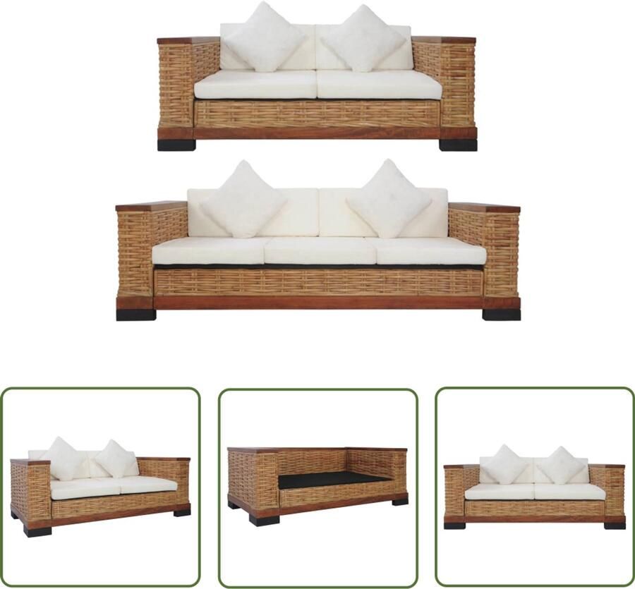 VidaXL Bankstel 2-delig Natuurlijk Rattan Bruin Rattan Bank Bankstel Lounge Set Buiten Meubilair Tuinbank Bruine Bank Beige Bank