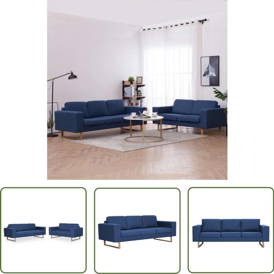 VidaXL Bankstel 2-delig Stof Blauw Comfortabel Bankstel Stoffen Bank Blauwe Bank Salontafel Woonkamer Meubels Lounge Set