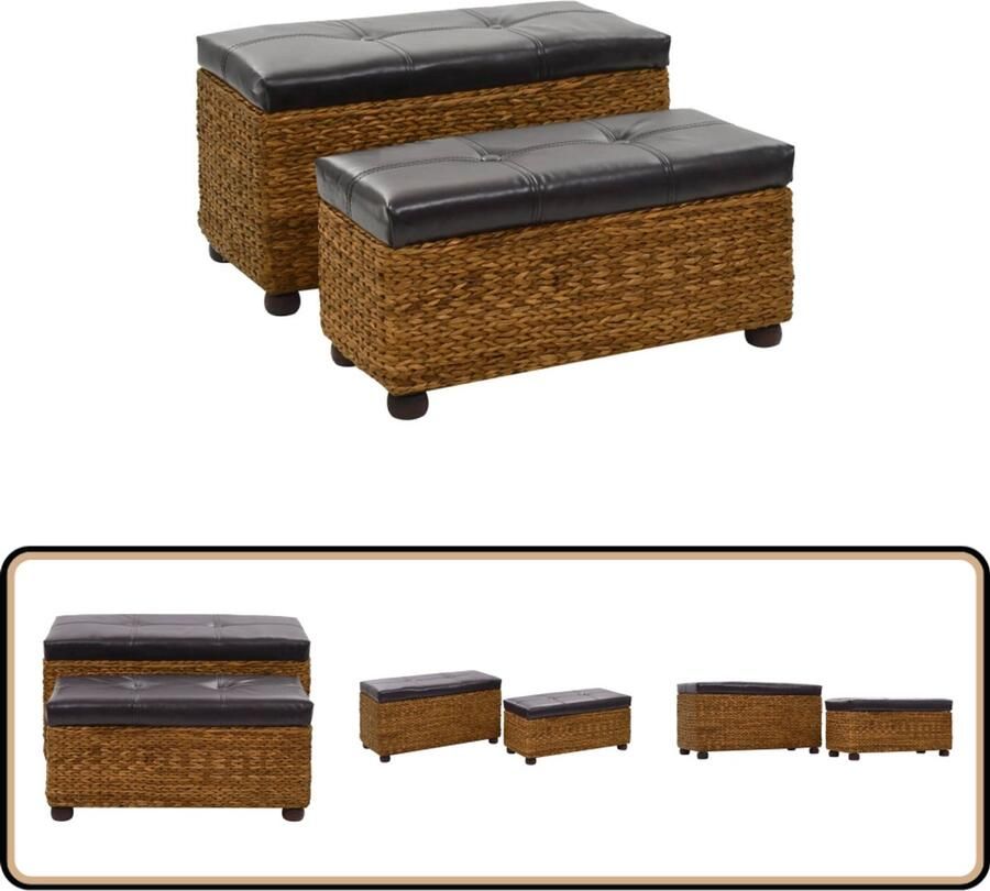 VidaXL Bankstel 2-delig Zeegras Bruin Zwart Banken Zeezakken Woonaccessoires Landelijke Stijl Bruine Meubels