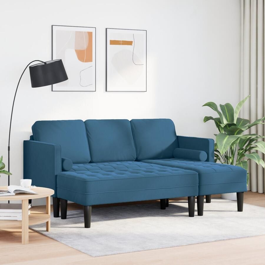 VidaXL tuinbank met kussens in L-vormige blauwe velvet L-vormige bank blauw 173x131x67 cm velvet bank blauw 113x57x39 cm velvet