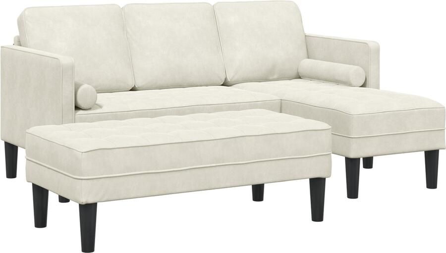 VidaXL Tuin Sofa met Bench en Kussens L-vormige Crème Fluweel L-vormige Sofa Crème 173x131x67 cm Fluweel Bench Crème 113 cm Fluweel