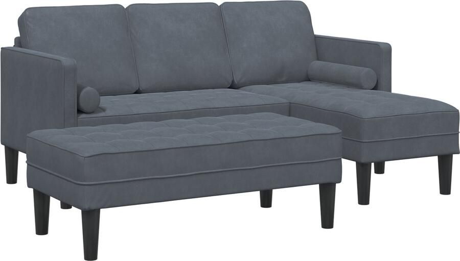 VidaXL Tuinbank met Bank en Kussens L-vormig Donkergrijs Velvet 3-Zits Bank met Chaise L-vormig Donkergrijs 160 cm Velvet Bank Donkergrijs 113 cm Velvet