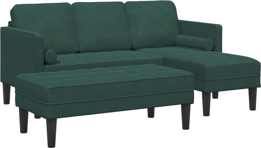 VidaXL Tuinbank met Kussens in L-vormig Donkergroen Fluweel 3-zitsbank met L-vormige Chaise 160 cm in Donkergroen Fluweel Bank Donkergroen 113x57x39 cm Fluweel
