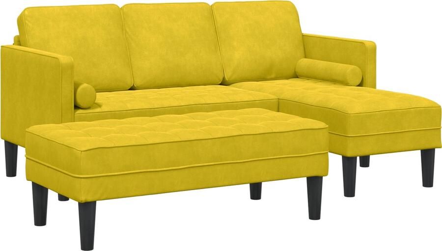 VidaXL Tuinbank met Bank en Kussens L-Vormige Gele Fluweel L-vormige Sofa Geel 173x131x67 cm Fluweel Bank Geel 113x57x39 cm Fluweel