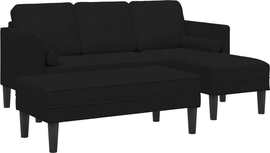 VidaXL Tuinbank met Kussens L-vormige Zwarte Velvet 3-Zits Bank met Chaise L-vormige Zwart 160 cm Velvet Bank Zwart 113x57x39 cm Velvet