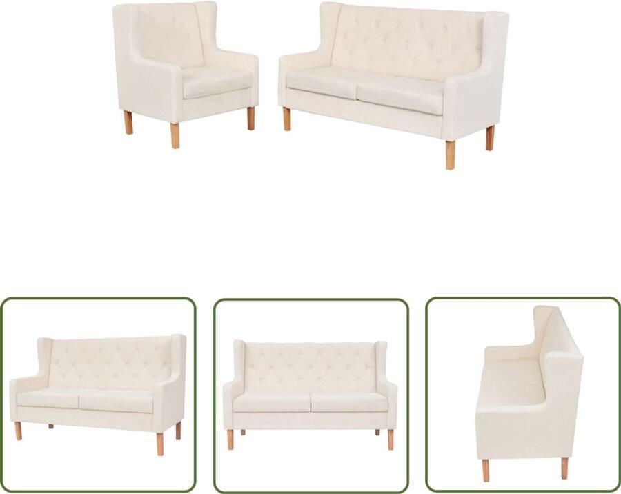 VidaXL Bankstel 2+1 Crèmewit Stof 2-delig Bankenset Fauteuils 2-zitsbank Creme Wit Lederlook Modern Landelijke Meubels Woonkamerinrichting
