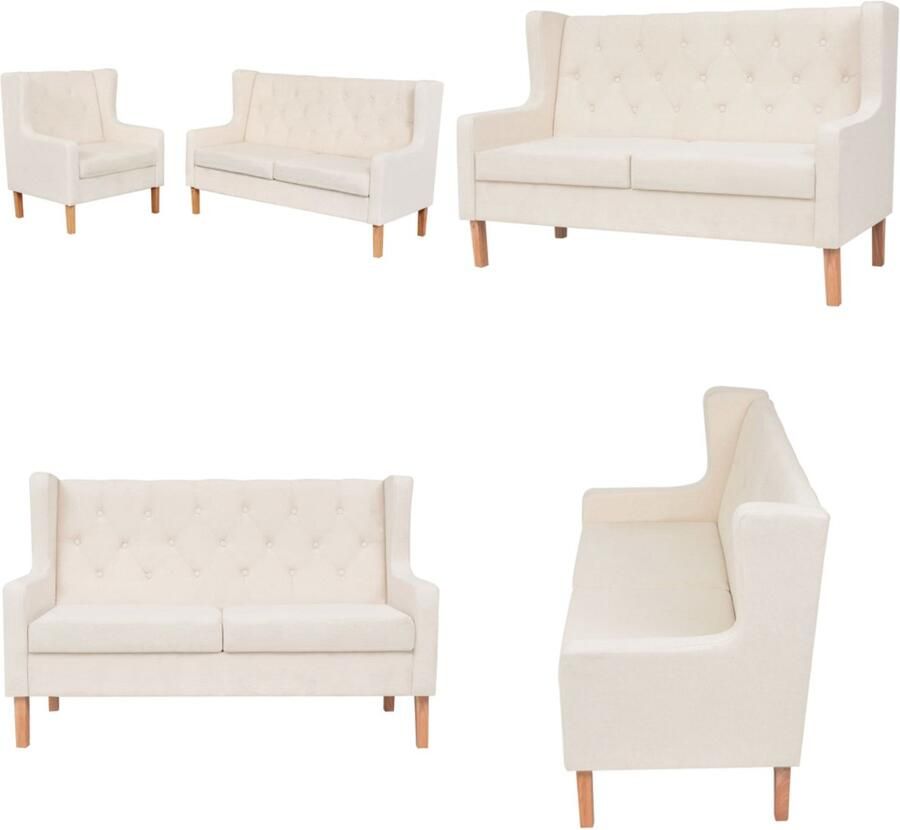 VidaXL Bankstel 2+1 stof crèmewit 2-delig Bankstel Bankstellen Moderne Bank Moderne Banken