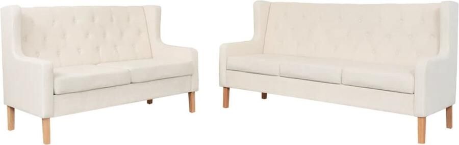 VidaXL Bankstel 3+2 Stof Crèmewit 2-delig Bankenset Sofa Salontafel Woonkamerinrichting Creme Wit Meubels Lederlook Modern Design Comfortabele Bank - Foto 2